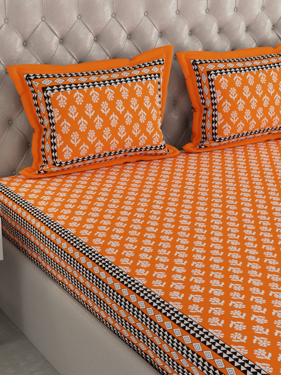 Pure Organic Cotton Bedsheet Hand Block Printed King Size with Pillow Covers 240 TC 90X108 inches