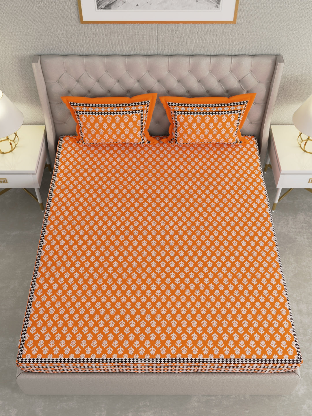 Pure Organic Cotton Bedsheet Hand Block Printed King Size with Pillow Covers 240 TC 90X108 inches