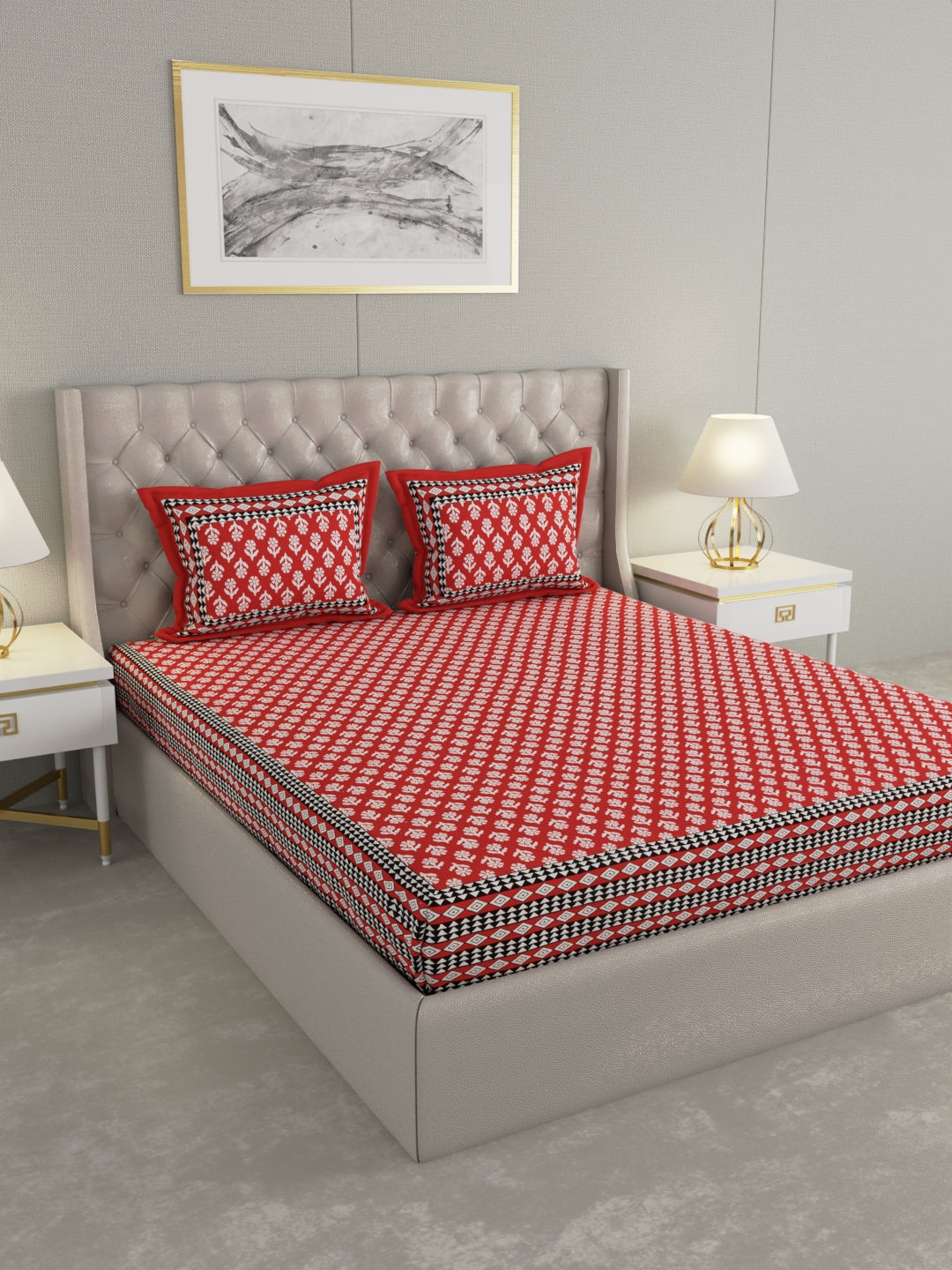 Pure Organic Cotton Bedsheet Hand Block Printed King Size with Pillow Covers 240 TC 90X108 inches