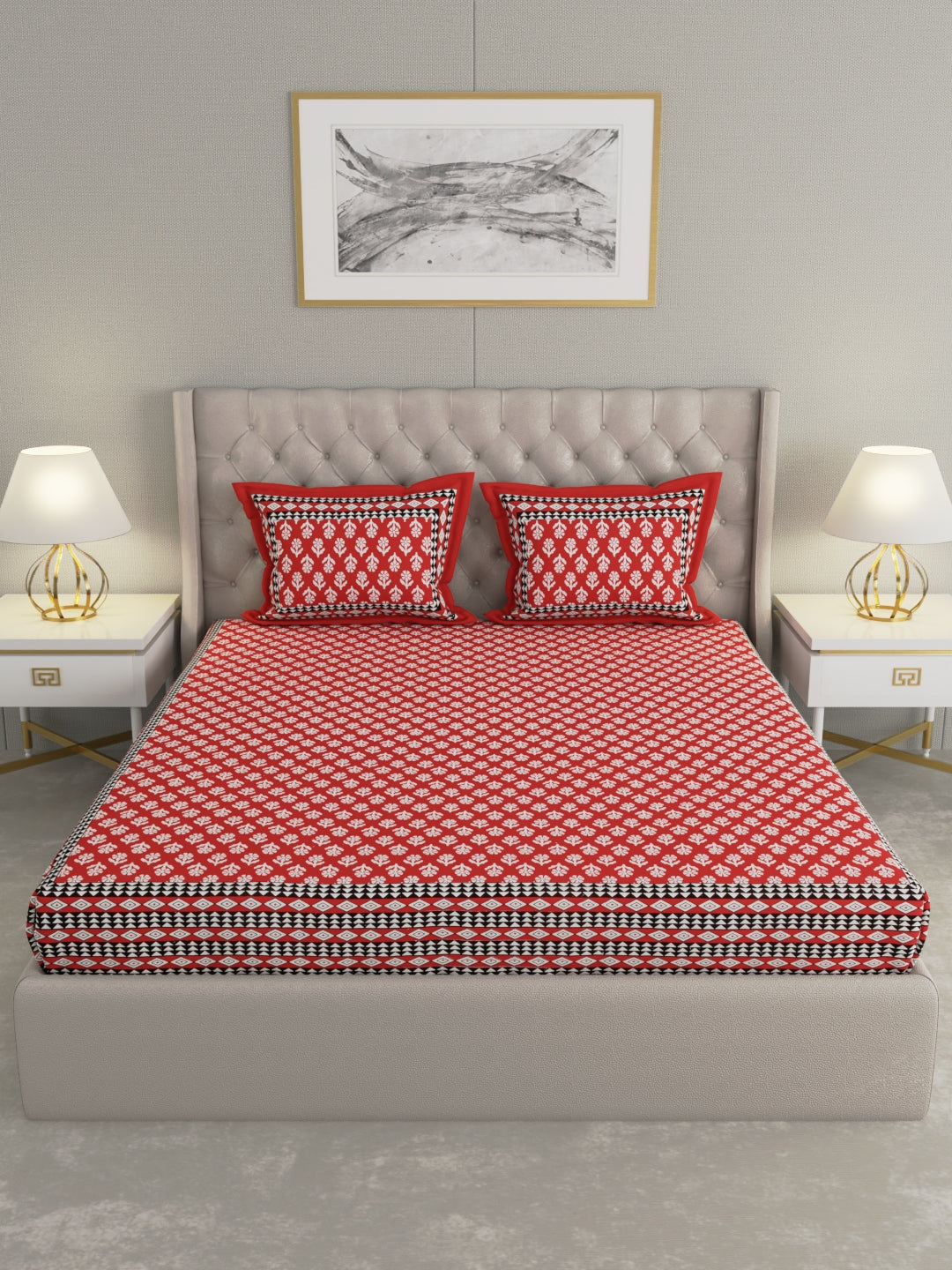 Pure Organic Cotton Bedsheet Hand Block Printed King Size with Pillow Covers 240 TC 90X108 inches