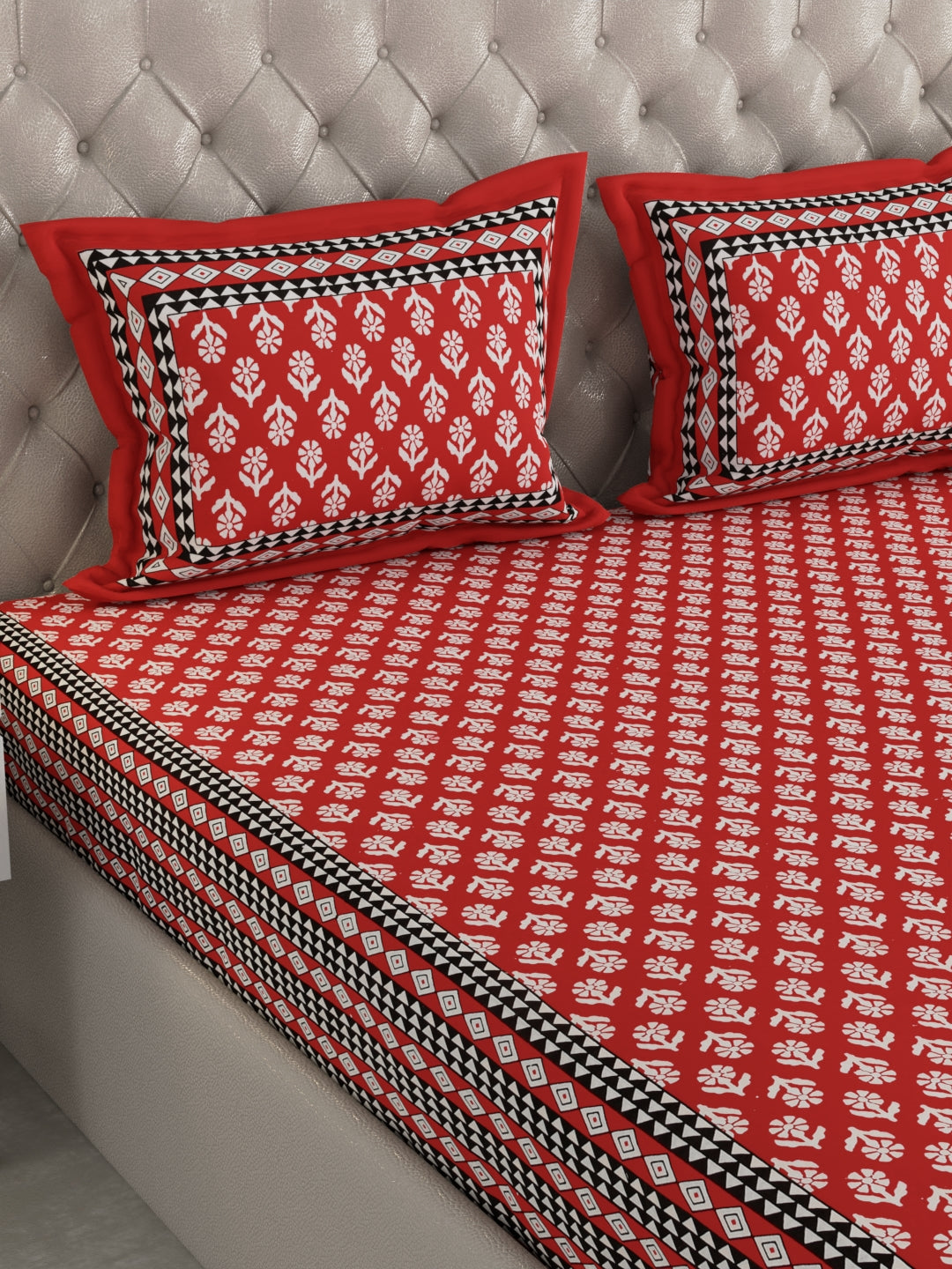 Pure Organic Cotton Bedsheet Hand Block Printed King Size with Pillow Covers 240 TC 90X108 inches