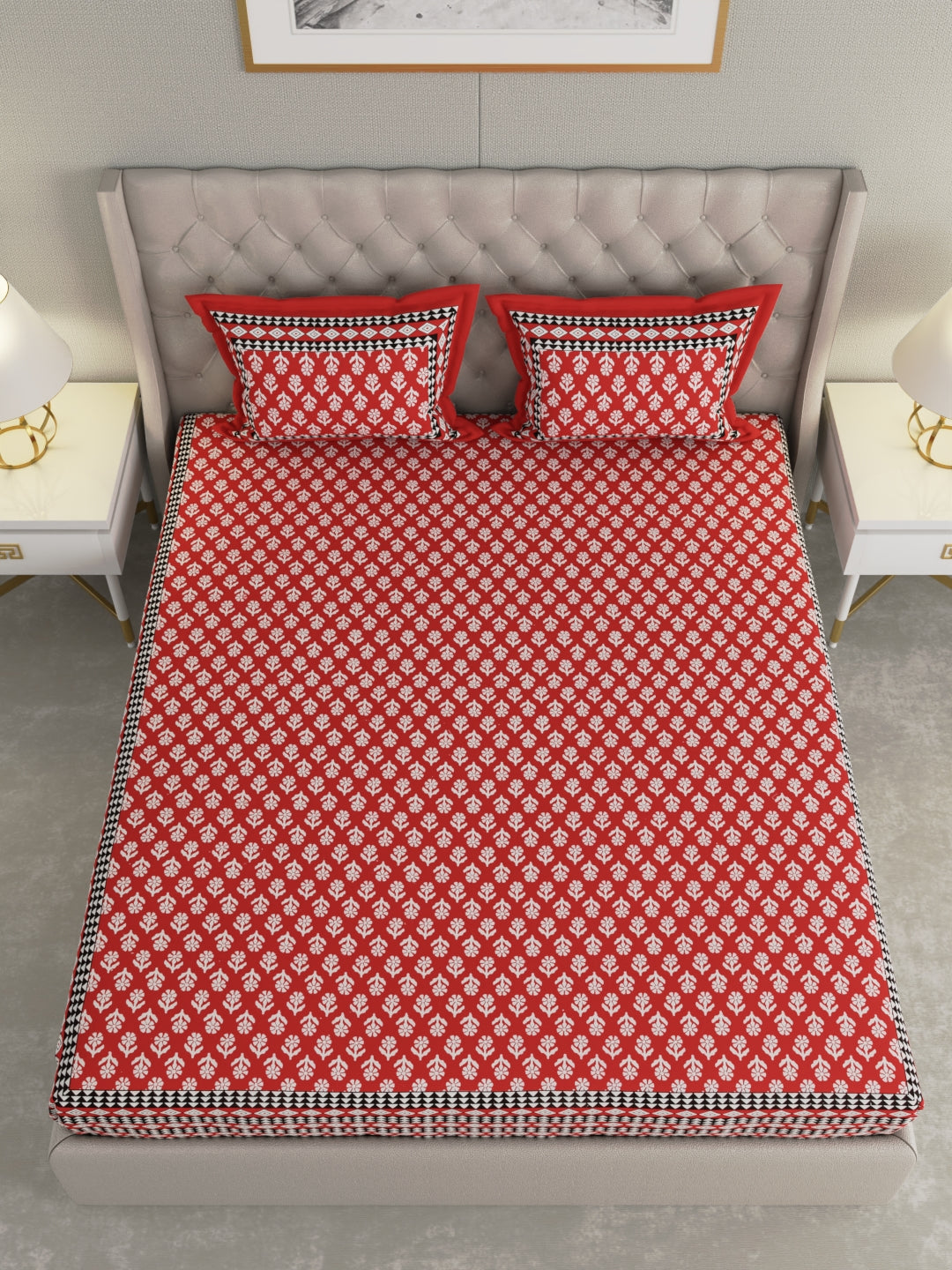 Pure Organic Cotton Bedsheet Hand Block Printed King Size with Pillow Covers 240 TC 90X108 inches