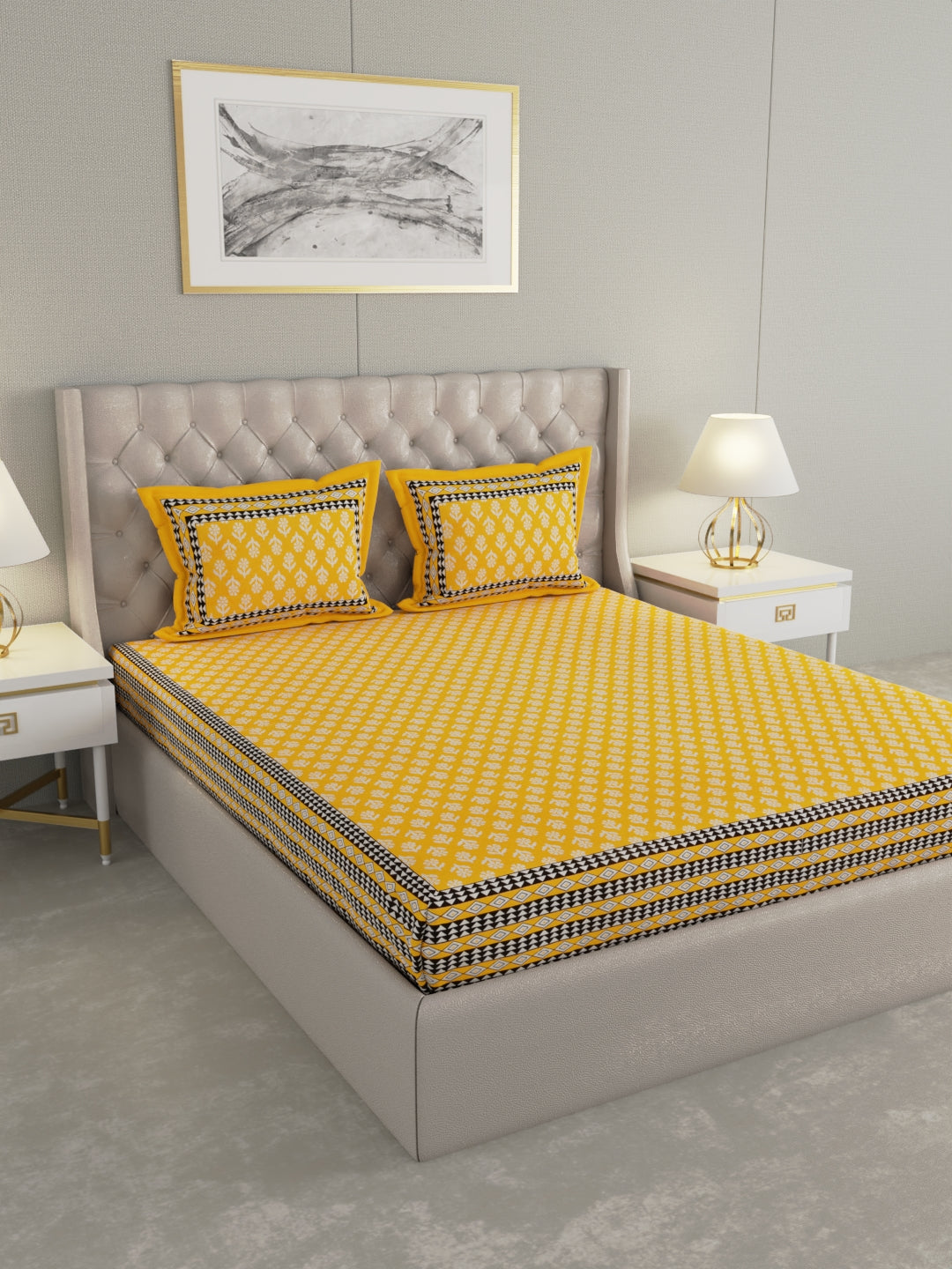 Pure Organic Cotton Bedsheet Hand Block Printed King Size with Pillow Covers 240 TC 90X108 inches