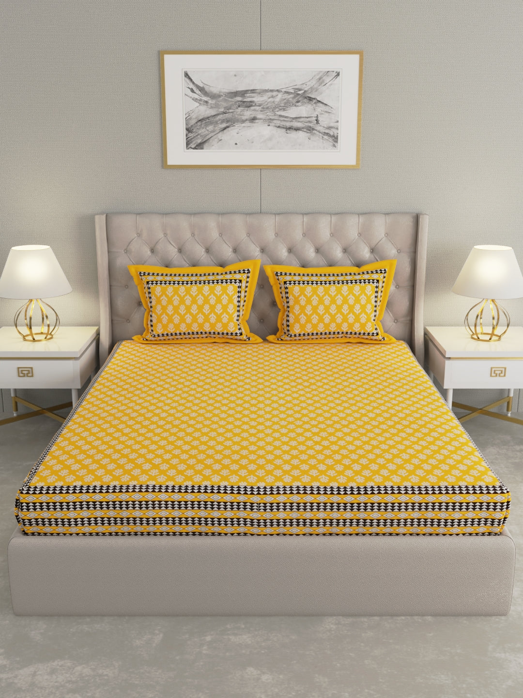 Pure Organic Cotton Bedsheet Hand Block Printed King Size with Pillow Covers 240 TC 90X108 inches