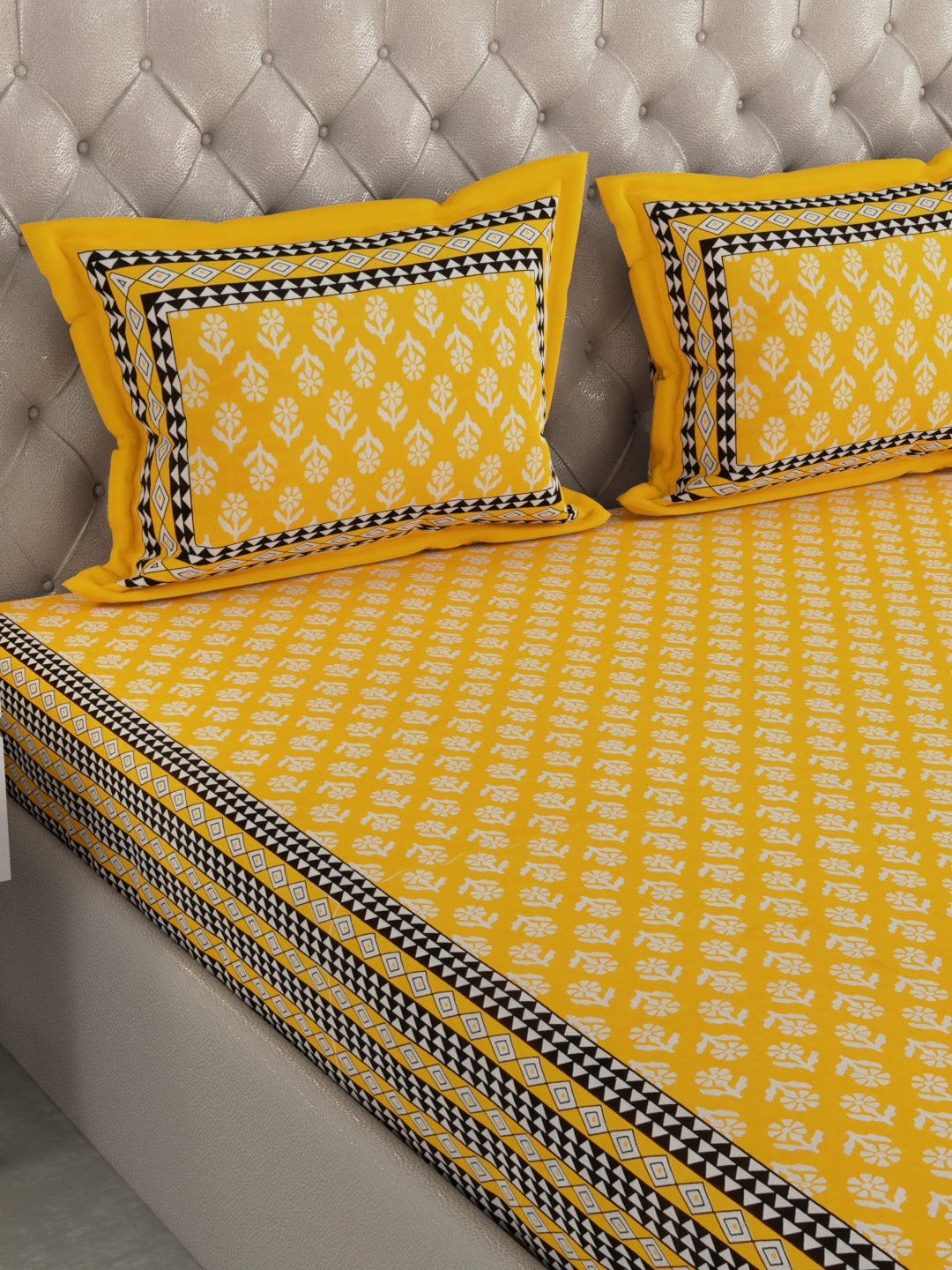 Pure Organic Cotton Bedsheet Hand Block Printed King Size with Pillow Covers 240 TC 90X108 inches