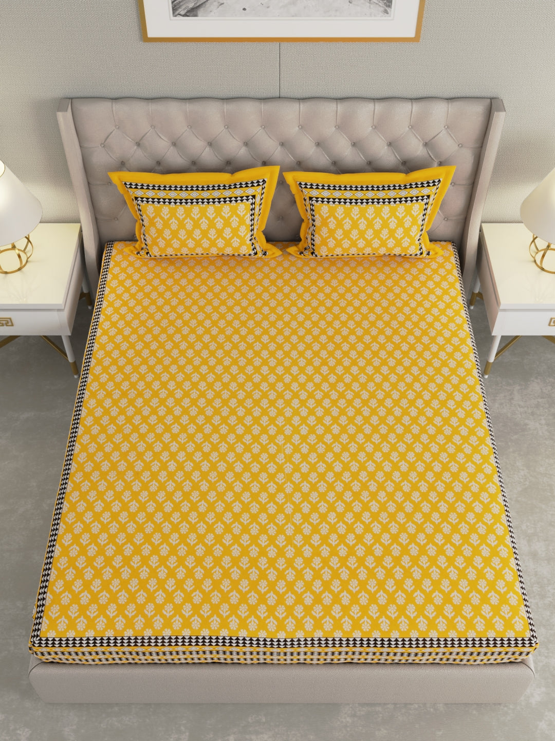 Pure Organic Cotton Bedsheet Hand Block Printed King Size with Pillow Covers 240 TC 90X108 inches