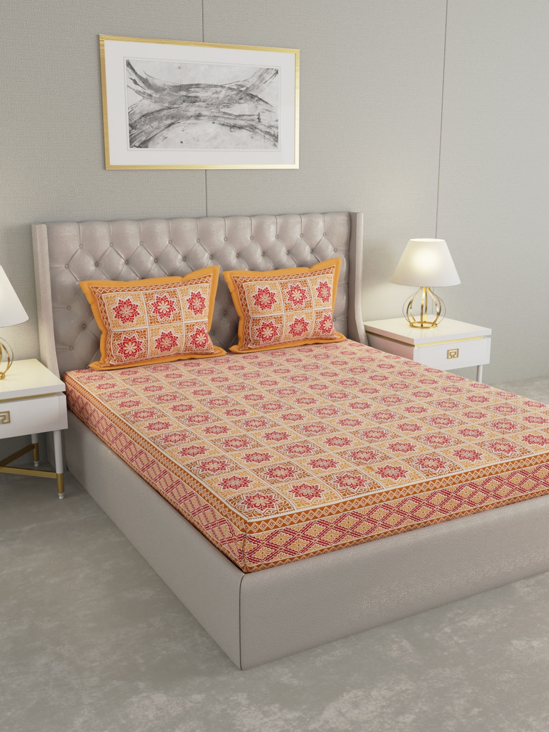 Pure Organic Cotton Bedsheet Hand Block Printed King Size with Pillow Covers 240 TC 90X108 inches
