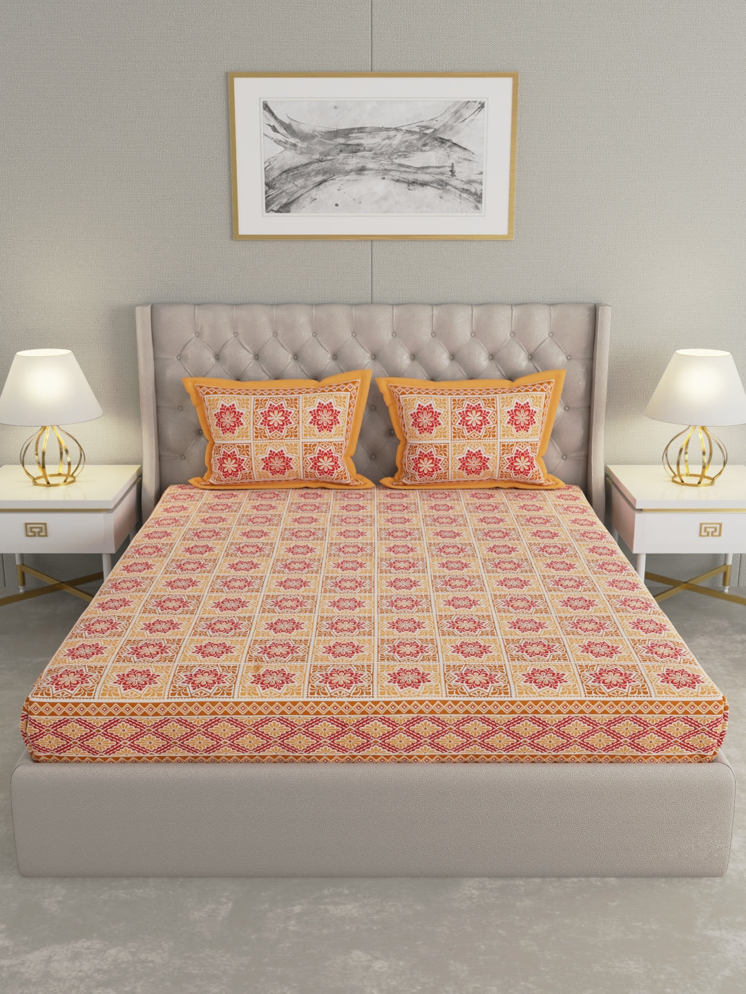 Pure Organic Cotton Bedsheet Hand Block Printed King Size with Pillow Covers 240 TC 90X108 inches