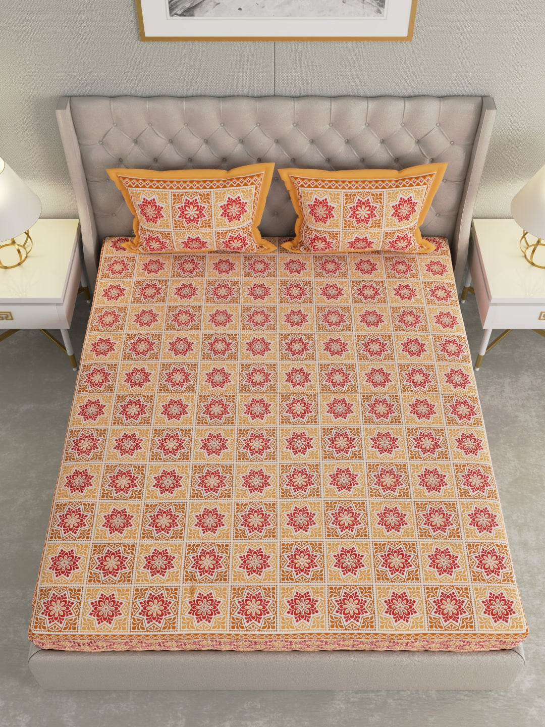 Pure Organic Cotton Bedsheet Hand Block Printed King Size with Pillow Covers 240 TC 90X108 inches