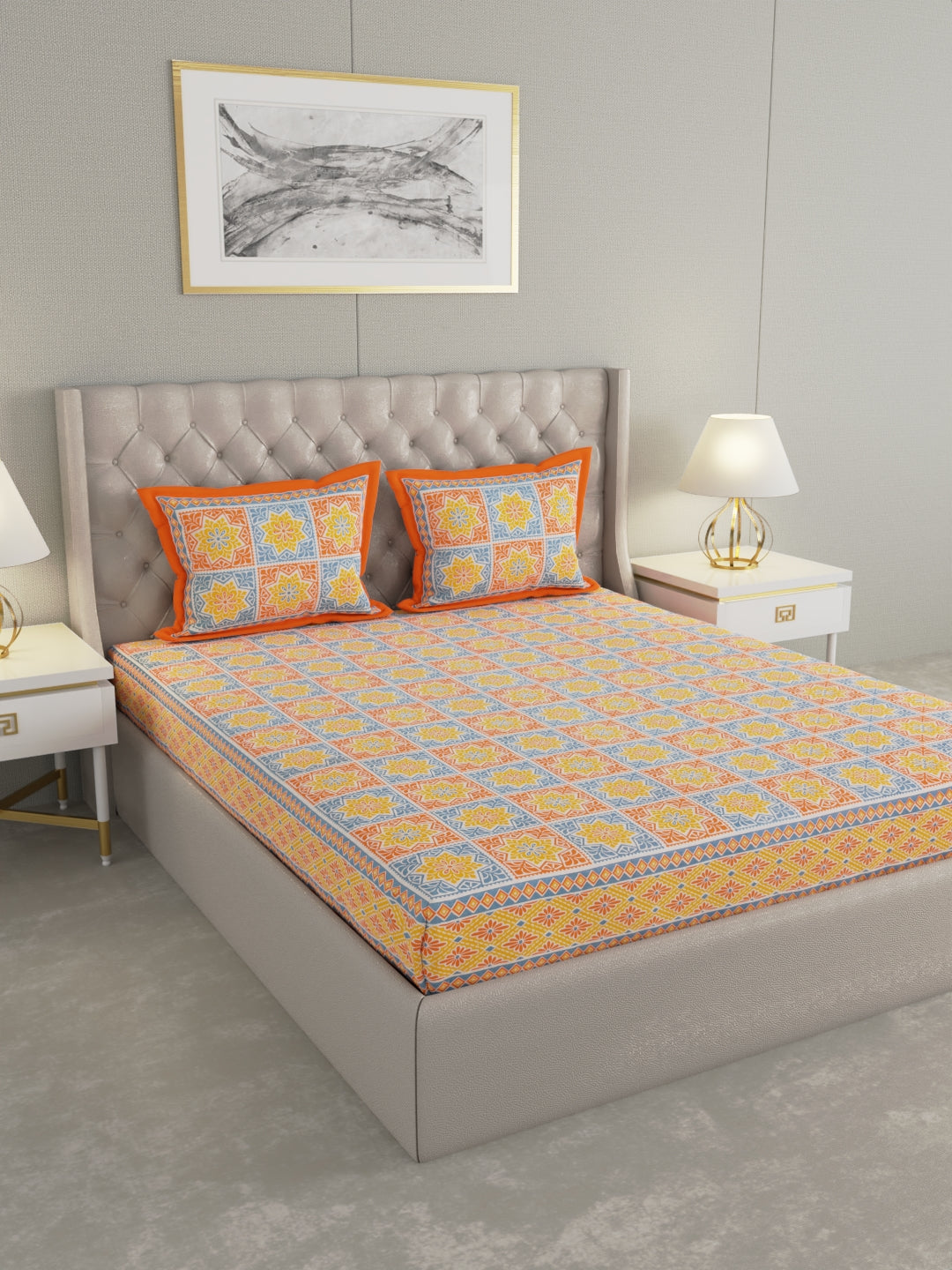 Pure Organic Cotton Bedsheet Hand Block Printed King Size with Pillow Covers 240 TC 90X108 inches