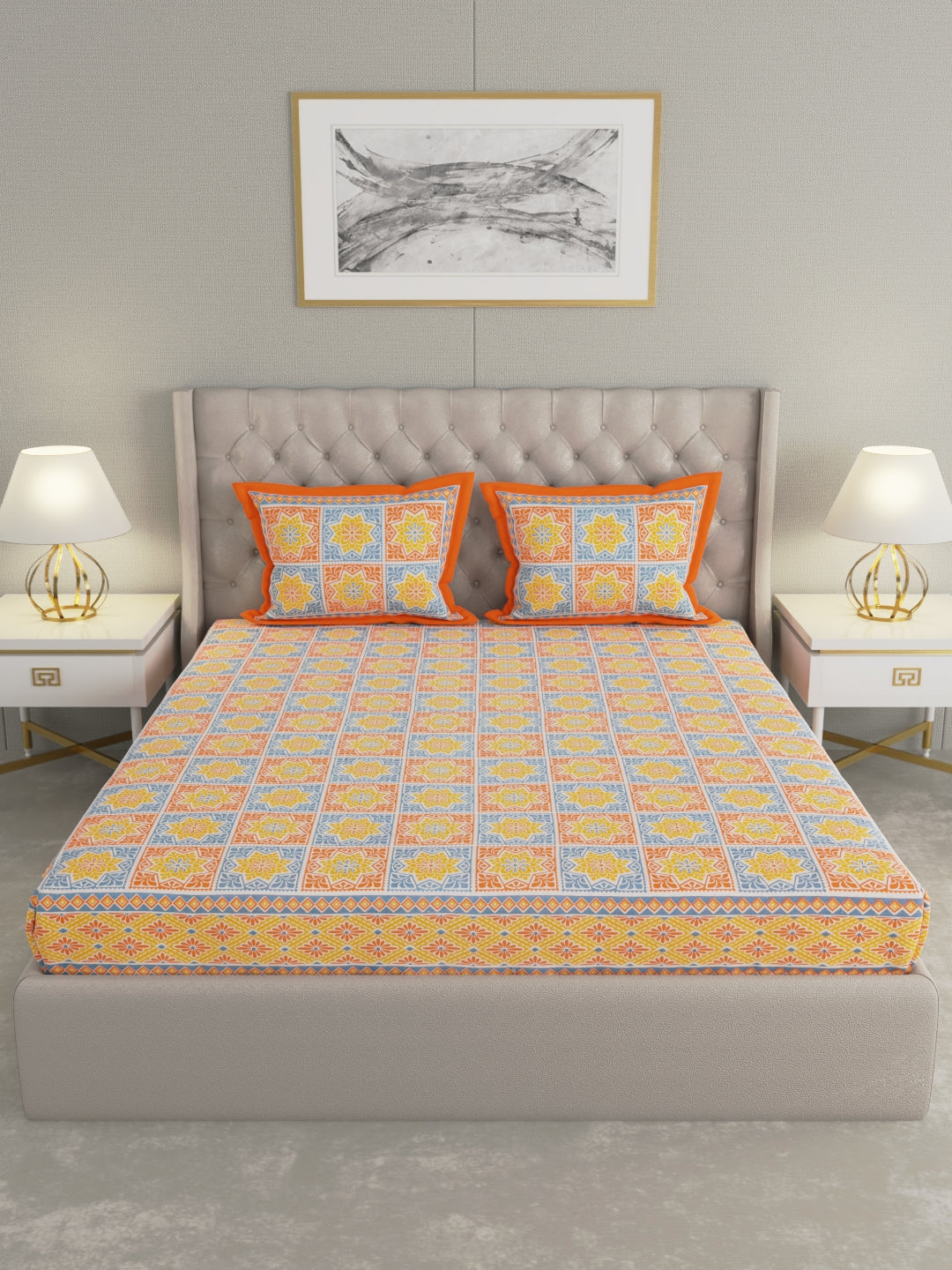 Pure Organic Cotton Bedsheet Hand Block Printed King Size with Pillow Covers 240 TC 90X108 inches