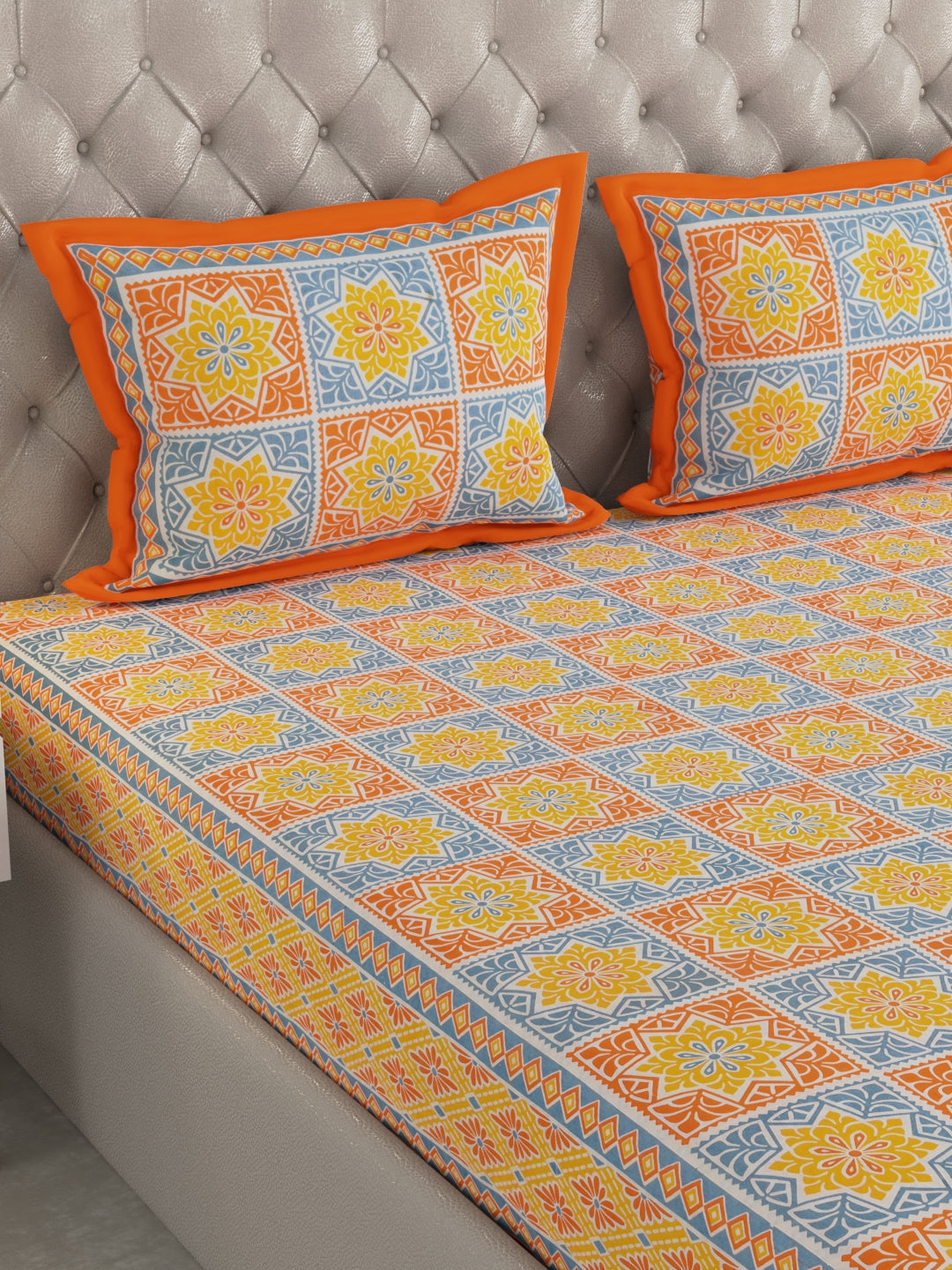 Pure Organic Cotton Bedsheet Hand Block Printed King Size with Pillow Covers 240 TC 90X108 inches