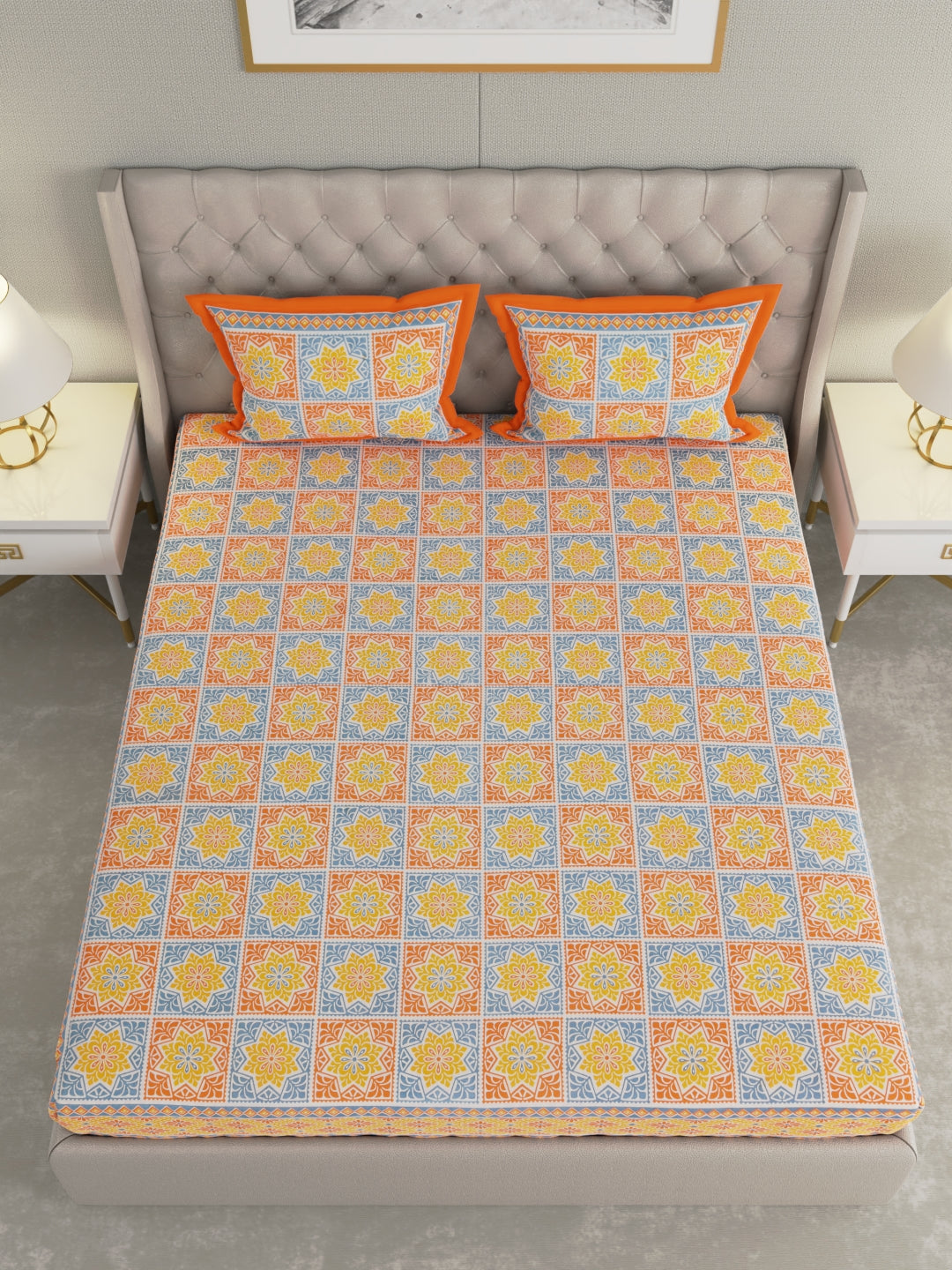 Pure Organic Cotton Bedsheet Hand Block Printed King Size with Pillow Covers 240 TC 90X108 inches