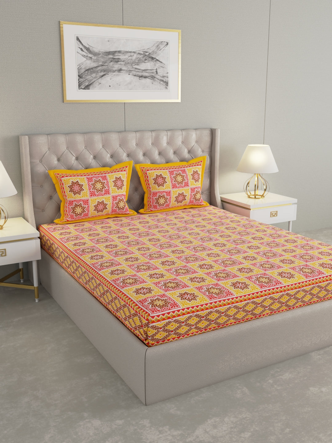 Pure Organic Cotton Bedsheet Hand Block Printed King Size with Pillow Covers 240 TC 90X108 inches