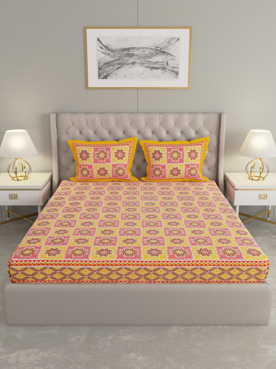 Pure Organic Cotton Bedsheet Hand Block Printed King Size with Pillow Covers 240 TC 90X108 inches
