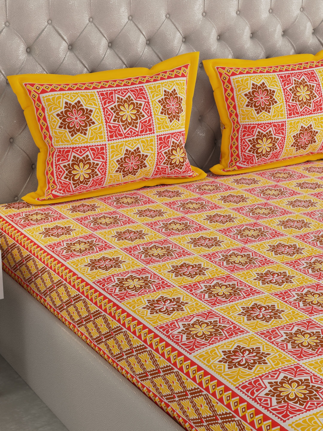 Pure Organic Cotton Bedsheet Hand Block Printed King Size with Pillow Covers 240 TC 90X108 inches