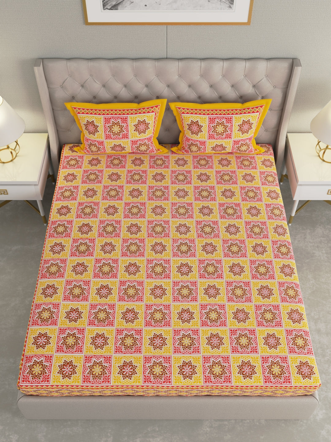 Pure Organic Cotton Bedsheet Hand Block Printed King Size with Pillow Covers 240 TC 90X108 inches