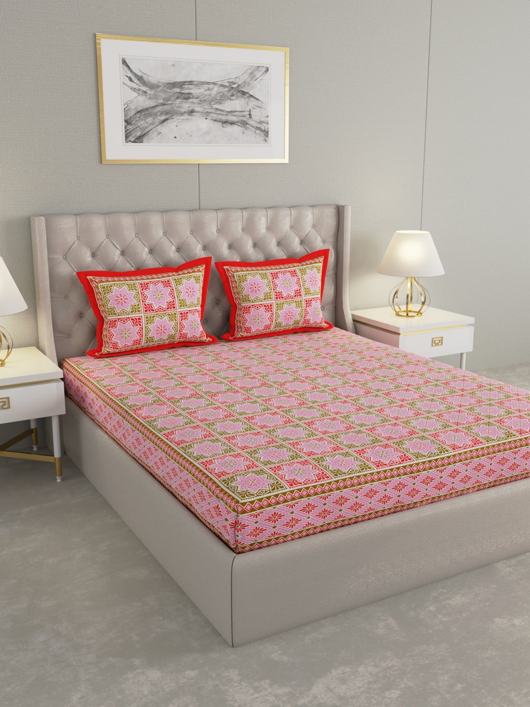 Pure Organic Cotton Bedsheet Hand Block Printed King Size with Pillow Covers 240 TC 90X108 inches