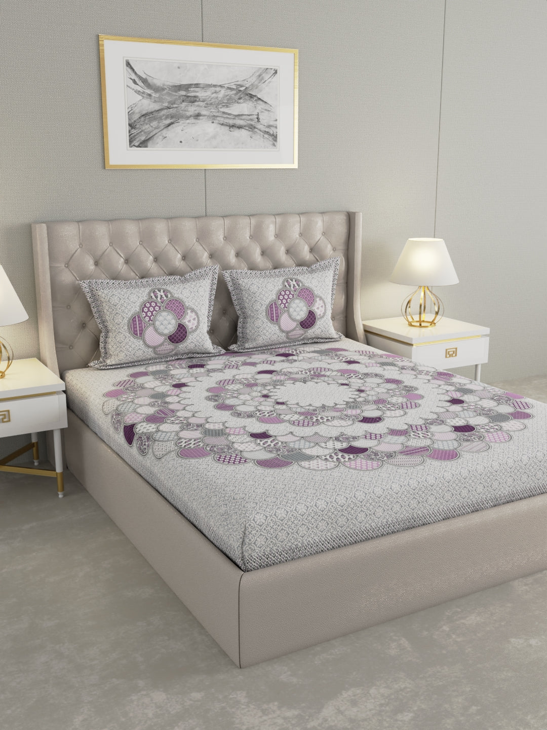 Pure Organic Cotton Bedsheet Hand Block Printed King Size with Pillow Covers 240 TC 90X108 inches