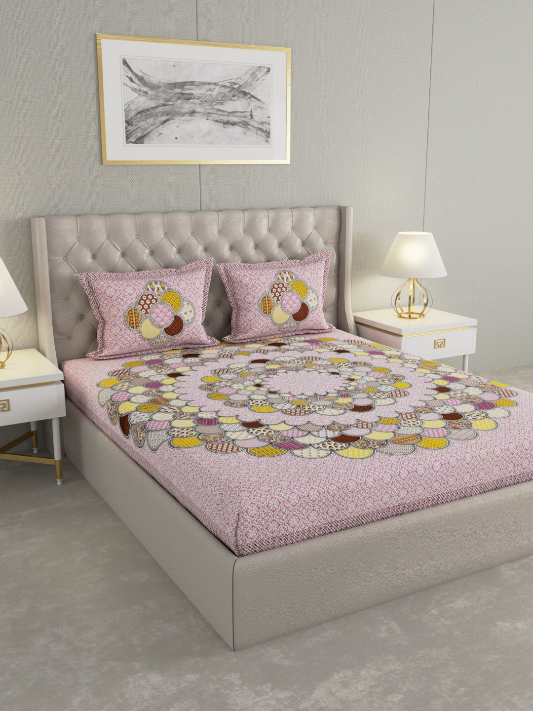 Pure Organic Cotton Bedsheet Hand Block Printed King Size with Pillow Covers 240 TC 90X108 inches