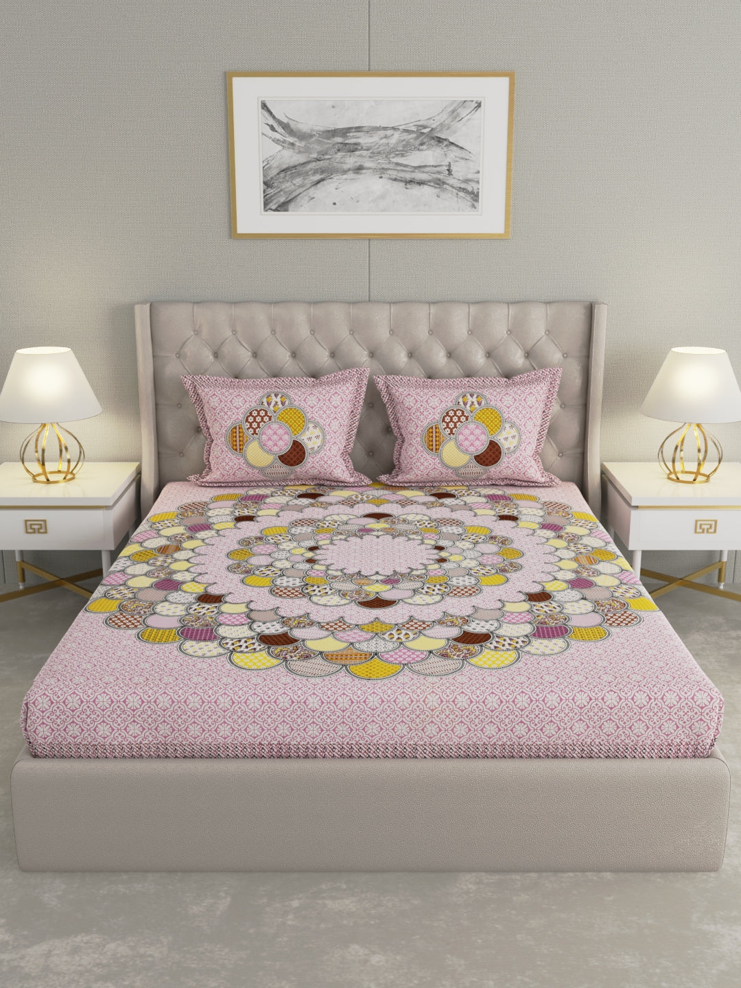 Pure Organic Cotton Bedsheet Hand Block Printed King Size with Pillow Covers 240 TC 90X108 inches