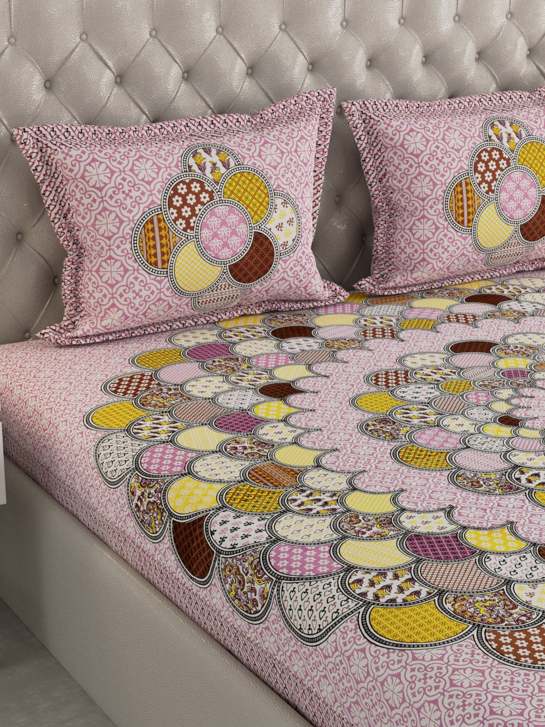 Pure Organic Cotton Bedsheet Hand Block Printed King Size with Pillow Covers 240 TC 90X108 inches