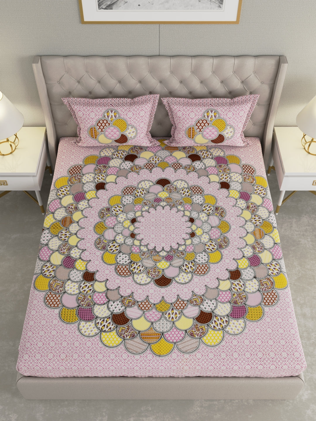 Pure Organic Cotton Bedsheet Hand Block Printed King Size with Pillow Covers 240 TC 90X108 inches