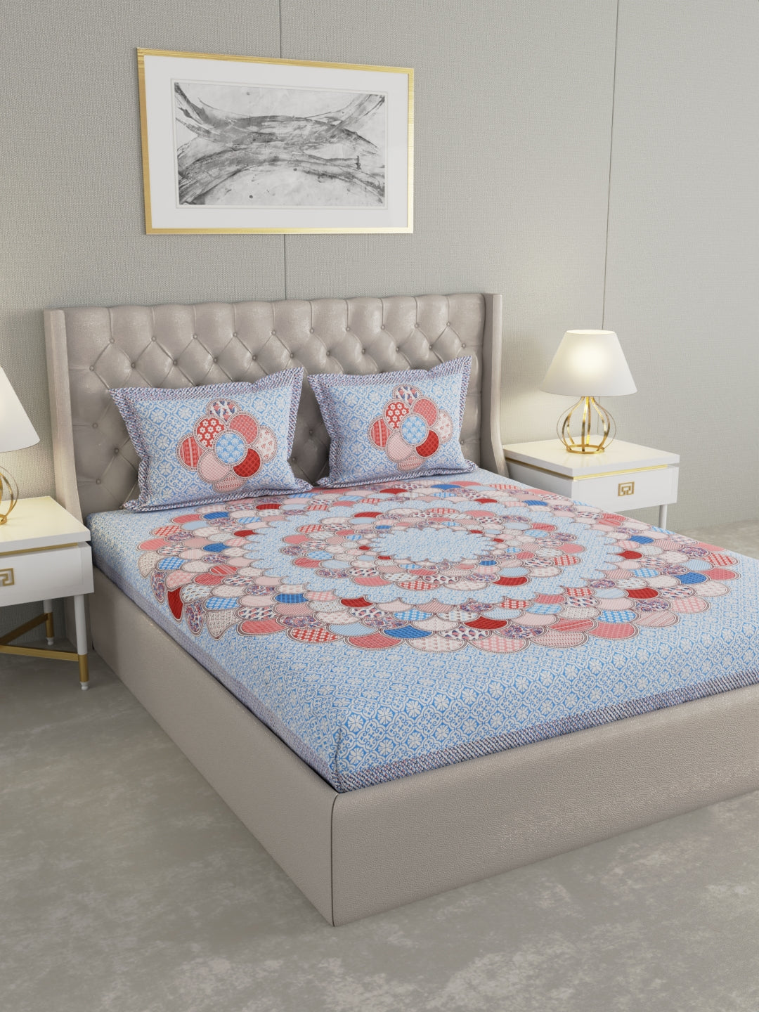 Pure Organic Cotton Bedsheet Hand Block Printed King Size with Pillow Covers 240 TC 90X108 inches