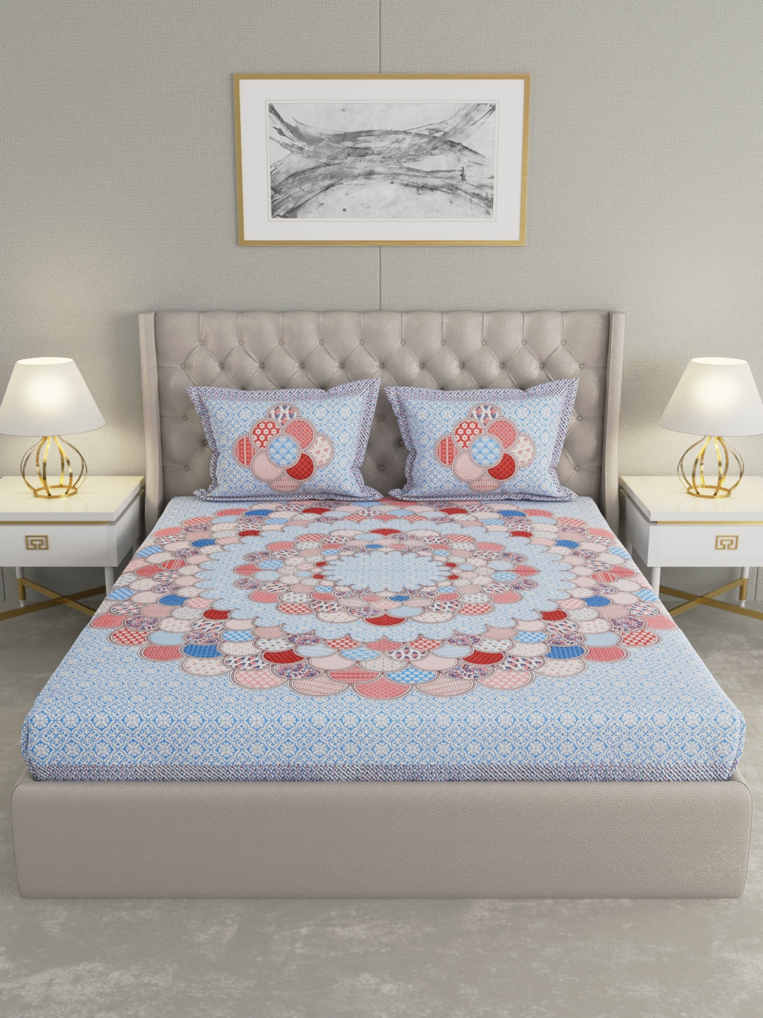 Pure Organic Cotton Bedsheet Hand Block Printed King Size with Pillow Covers 240 TC 90X108 inches