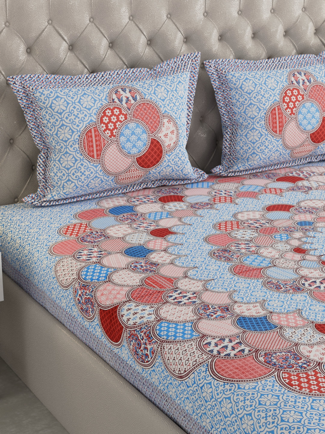 Pure Organic Cotton Bedsheet Hand Block Printed King Size with Pillow Covers 240 TC 90X108 inches