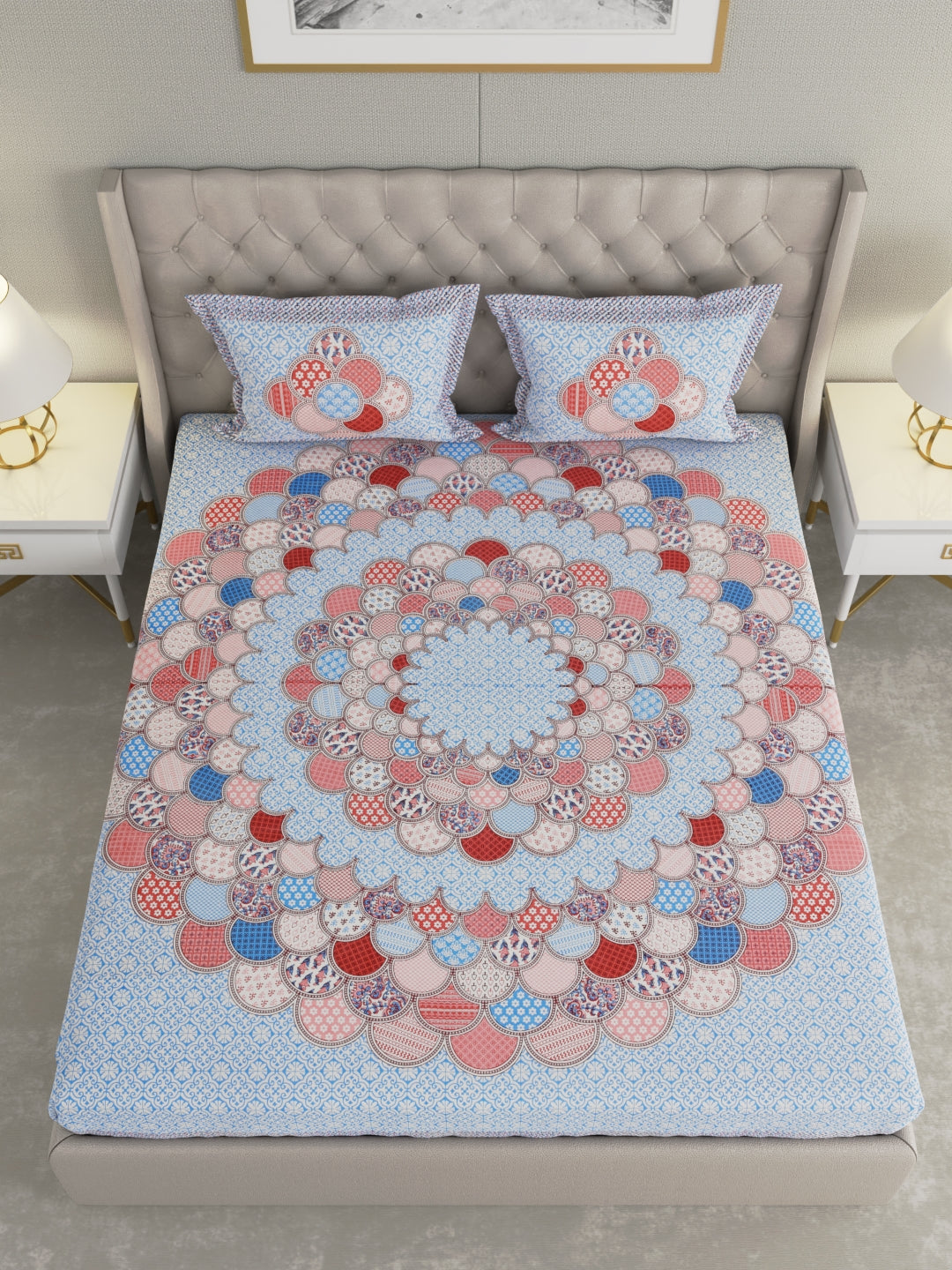 Pure Organic Cotton Bedsheet Hand Block Printed King Size with Pillow Covers 240 TC 90X108 inches