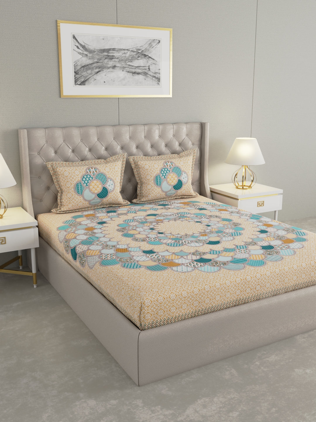 Pure Organic Cotton Bedsheet Hand Block Printed King Size with Pillow Covers 240 TC 90X108 inches