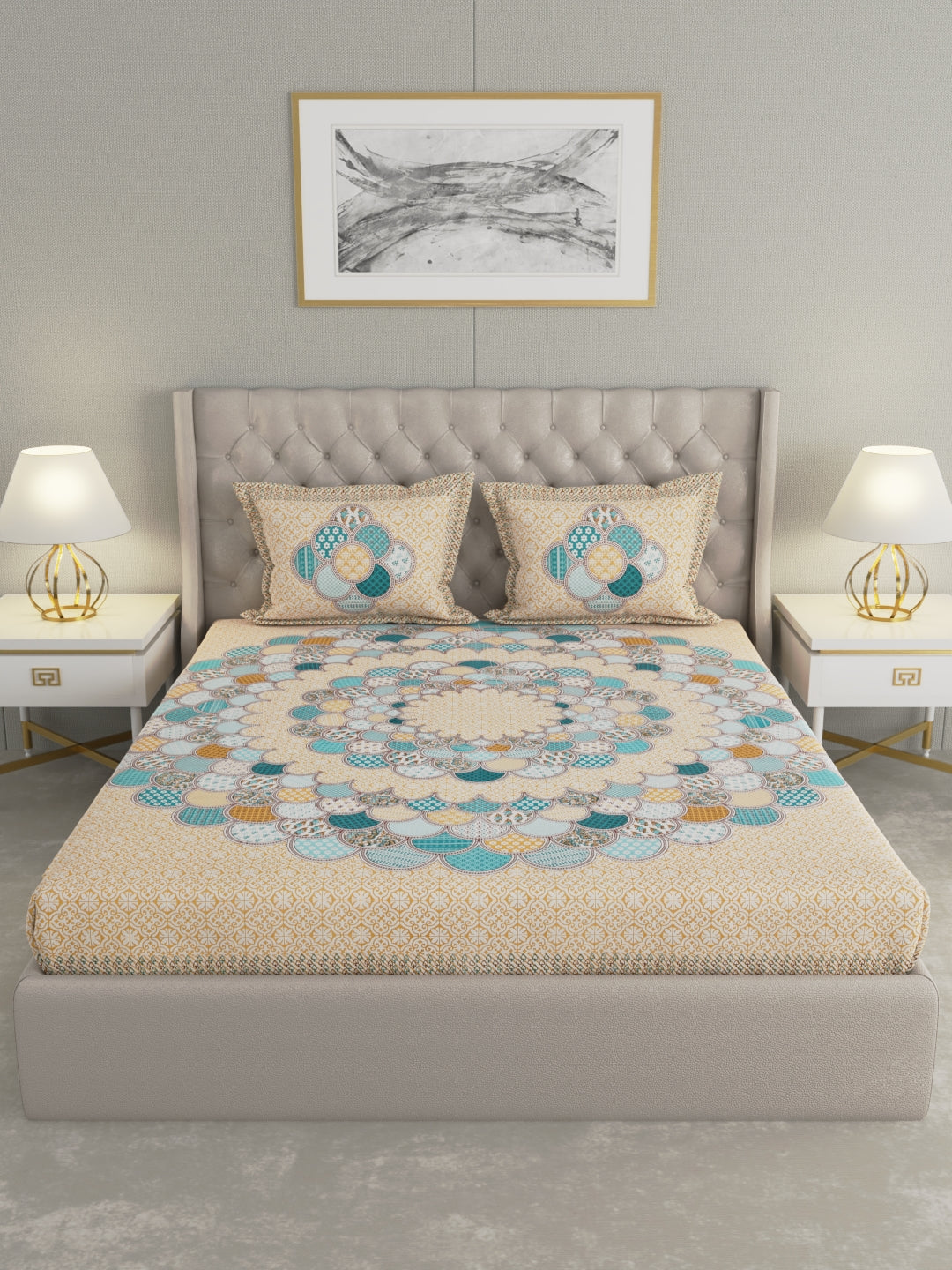 Pure Organic Cotton Bedsheet Hand Block Printed King Size with Pillow Covers 240 TC 90X108 inches