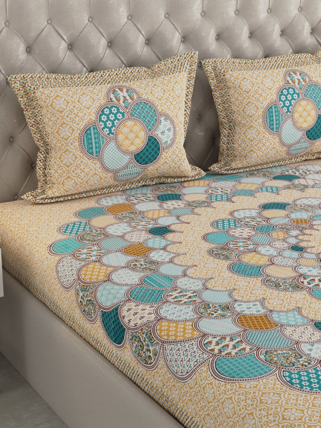 Pure Organic Cotton Bedsheet Hand Block Printed King Size with Pillow Covers 240 TC 90X108 inches