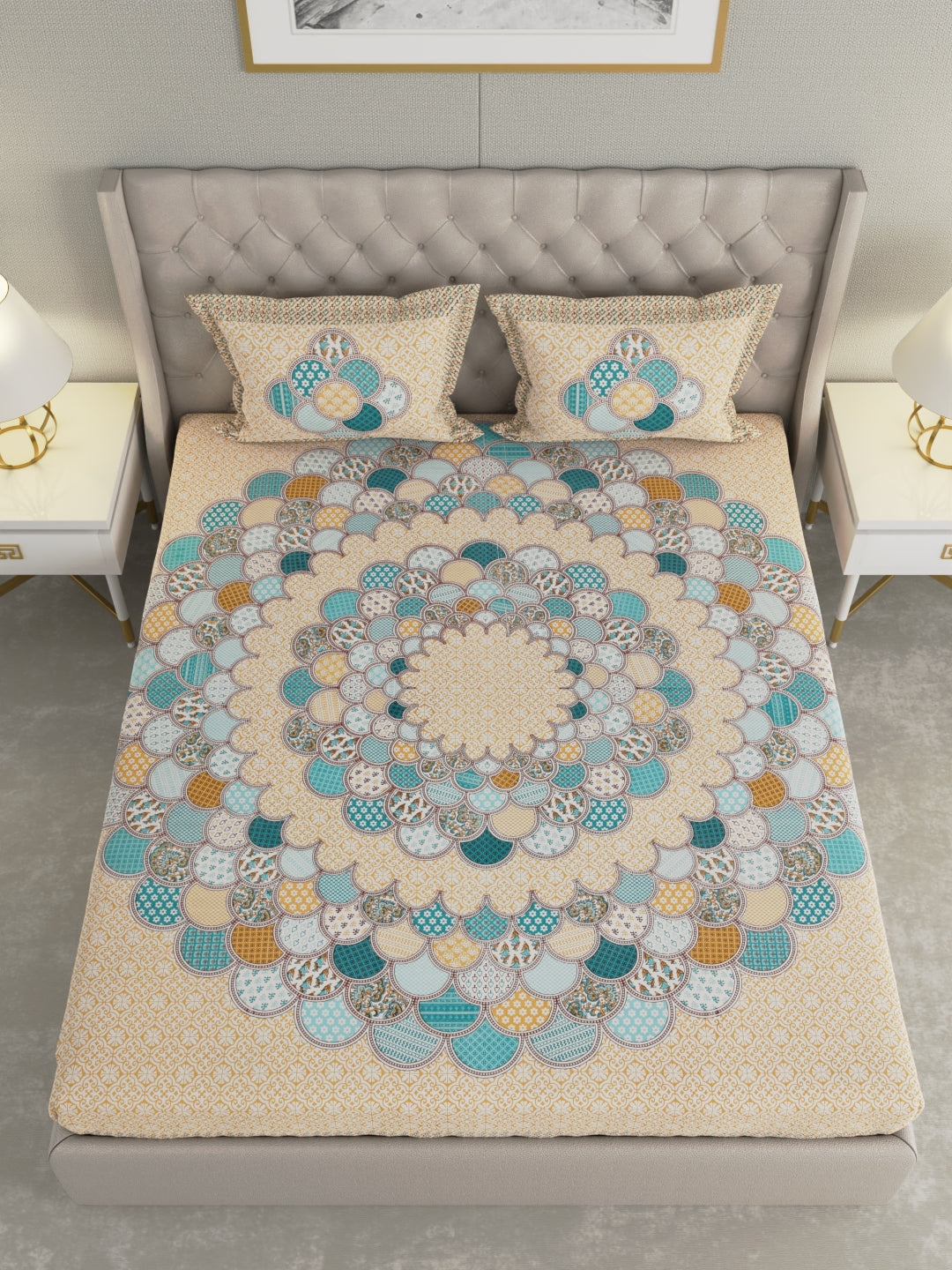 Pure Organic Cotton Bedsheet Hand Block Printed King Size with Pillow Covers 240 TC 90X108 inches