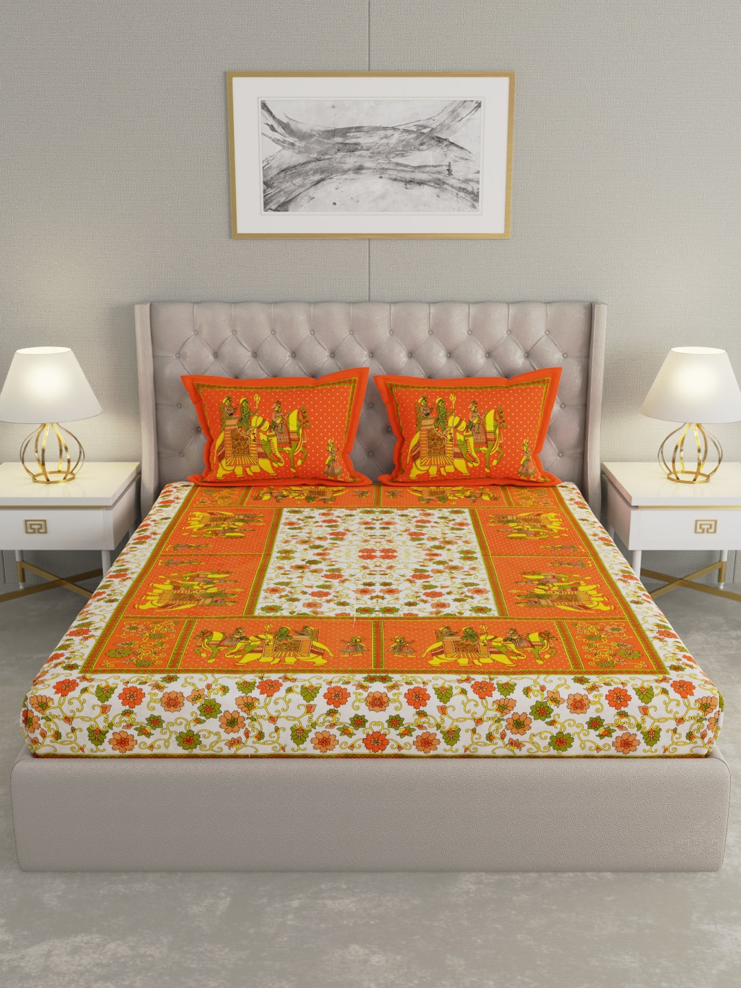 Pure Organic Cotton Bedsheet Hand Block Printed King Size with Pillow Covers 240 TC 90X108 inches