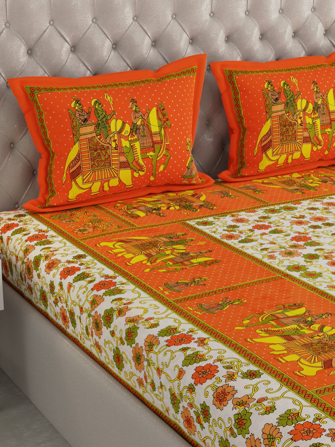 Pure Organic Cotton Bedsheet Hand Block Printed King Size with Pillow Covers 240 TC 90X108 inches