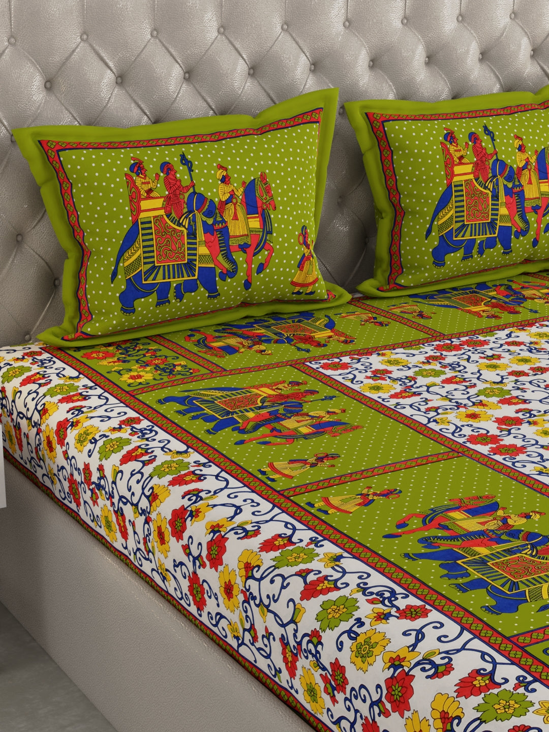 Pure Organic Cotton Bedsheet Hand Block Printed King Size with Pillow Covers 240 TC 90X108 inches