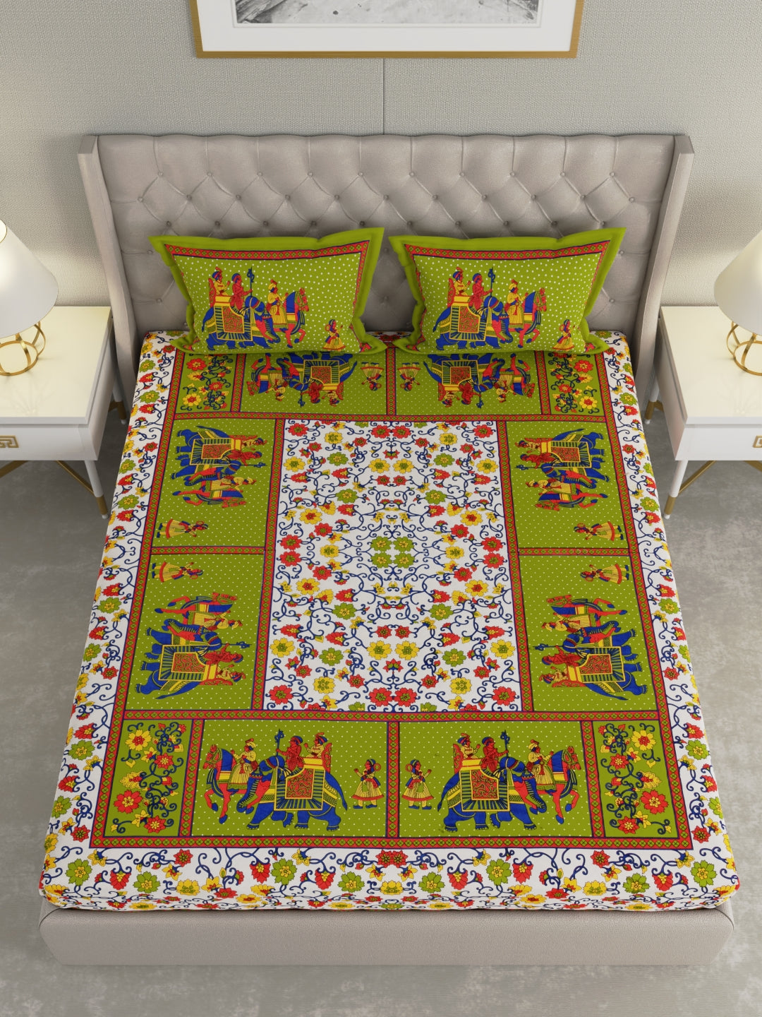Pure Organic Cotton Bedsheet Hand Block Printed King Size with Pillow Covers 240 TC 90X108 inches
