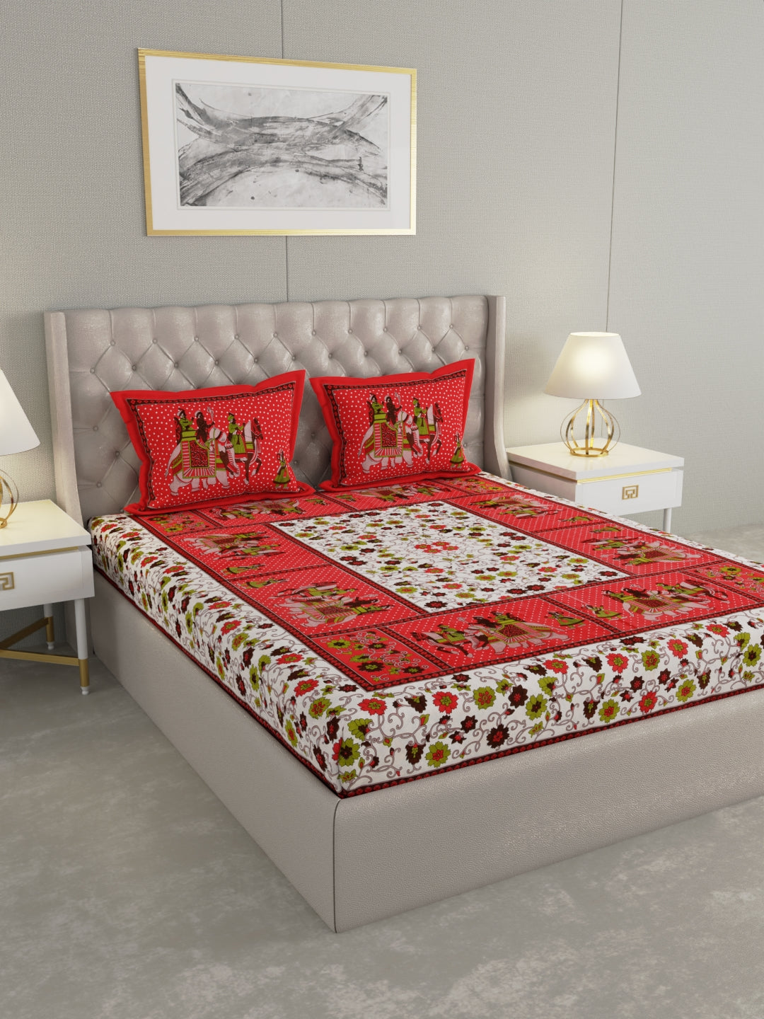 Pure Organic Cotton Bedsheet Hand Block Printed King Size with Pillow Covers 240 TC 90X108 inches