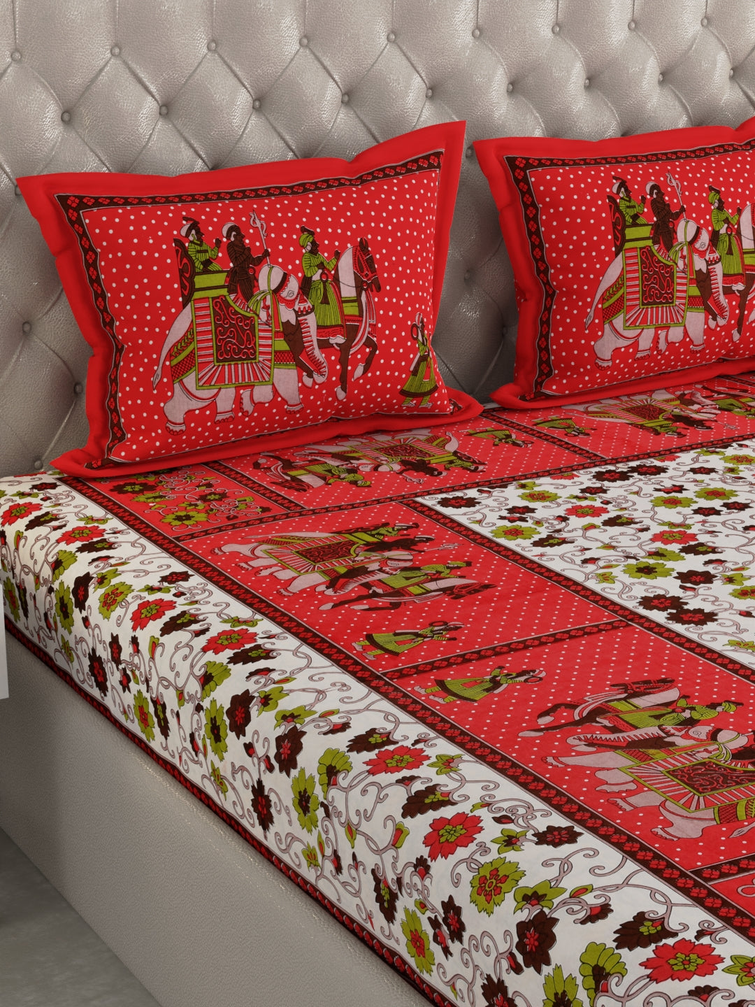 Pure Organic Cotton Bedsheet Hand Block Printed King Size with Pillow Covers 240 TC 90X108 inches