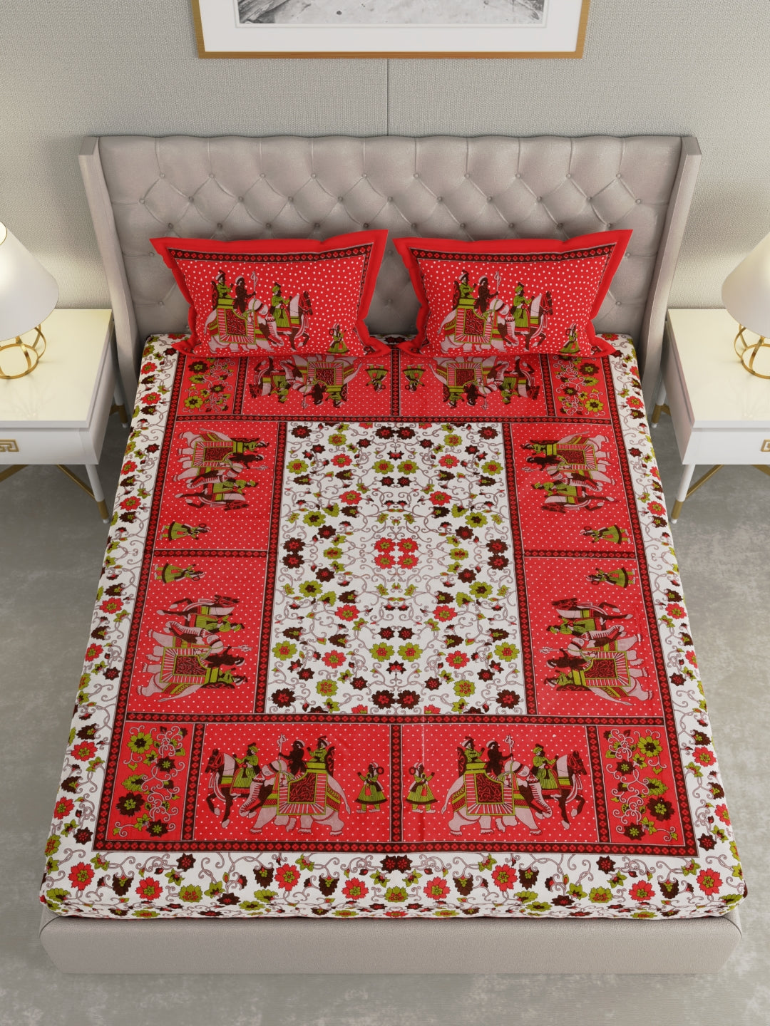Pure Organic Cotton Bedsheet Hand Block Printed King Size with Pillow Covers 240 TC 90X108 inches