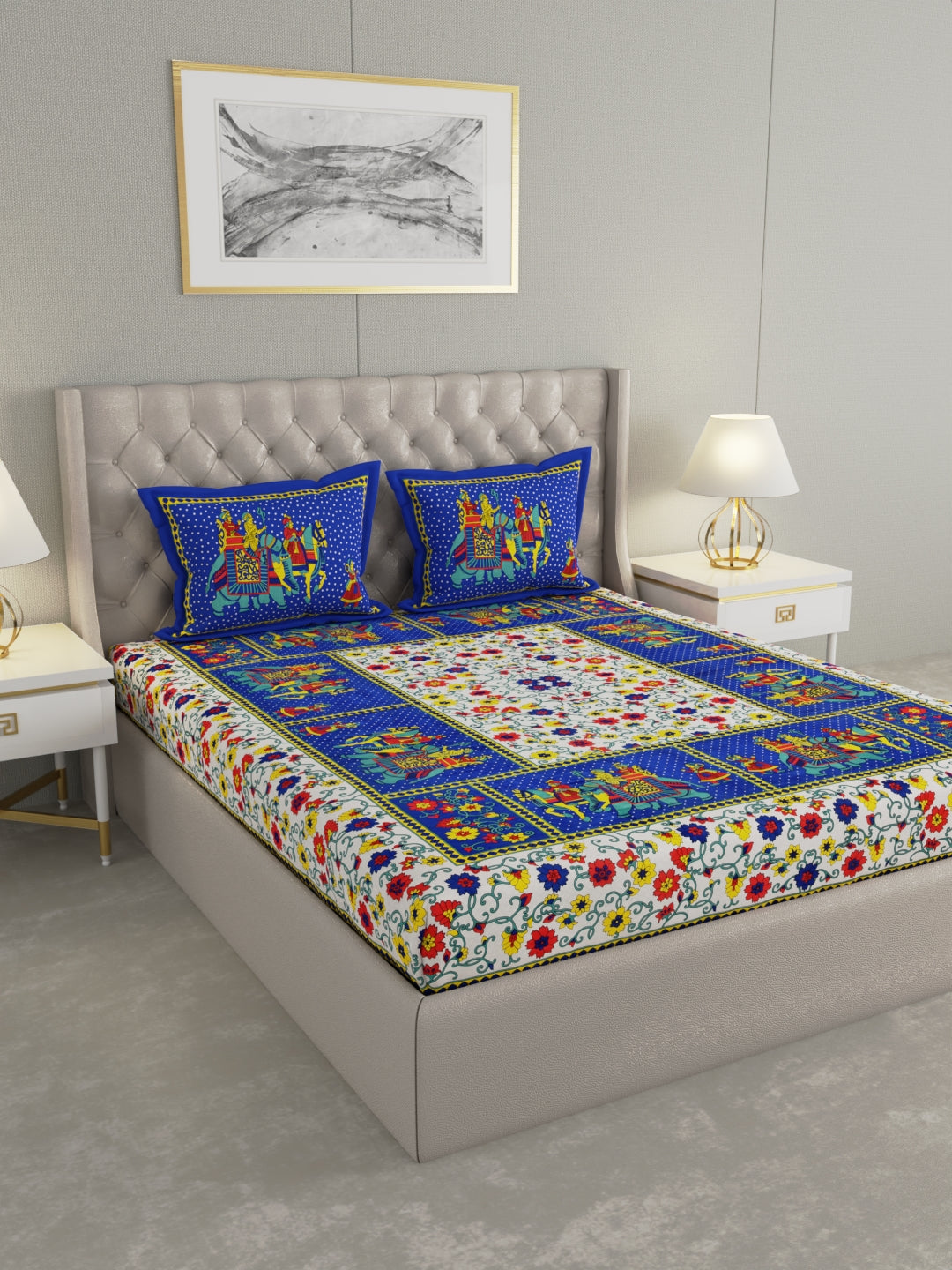 Pure Organic Cotton Bedsheet Hand Block Printed King Size with Pillow Covers 240 TC 90X108 inches