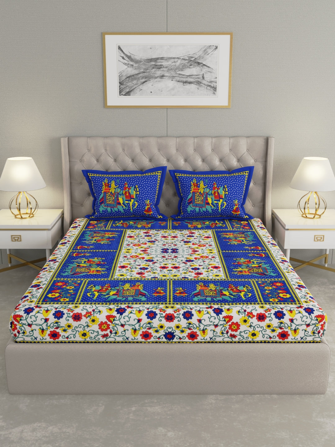 Pure Organic Cotton Bedsheet Hand Block Printed King Size with Pillow Covers 240 TC 90X108 inches
