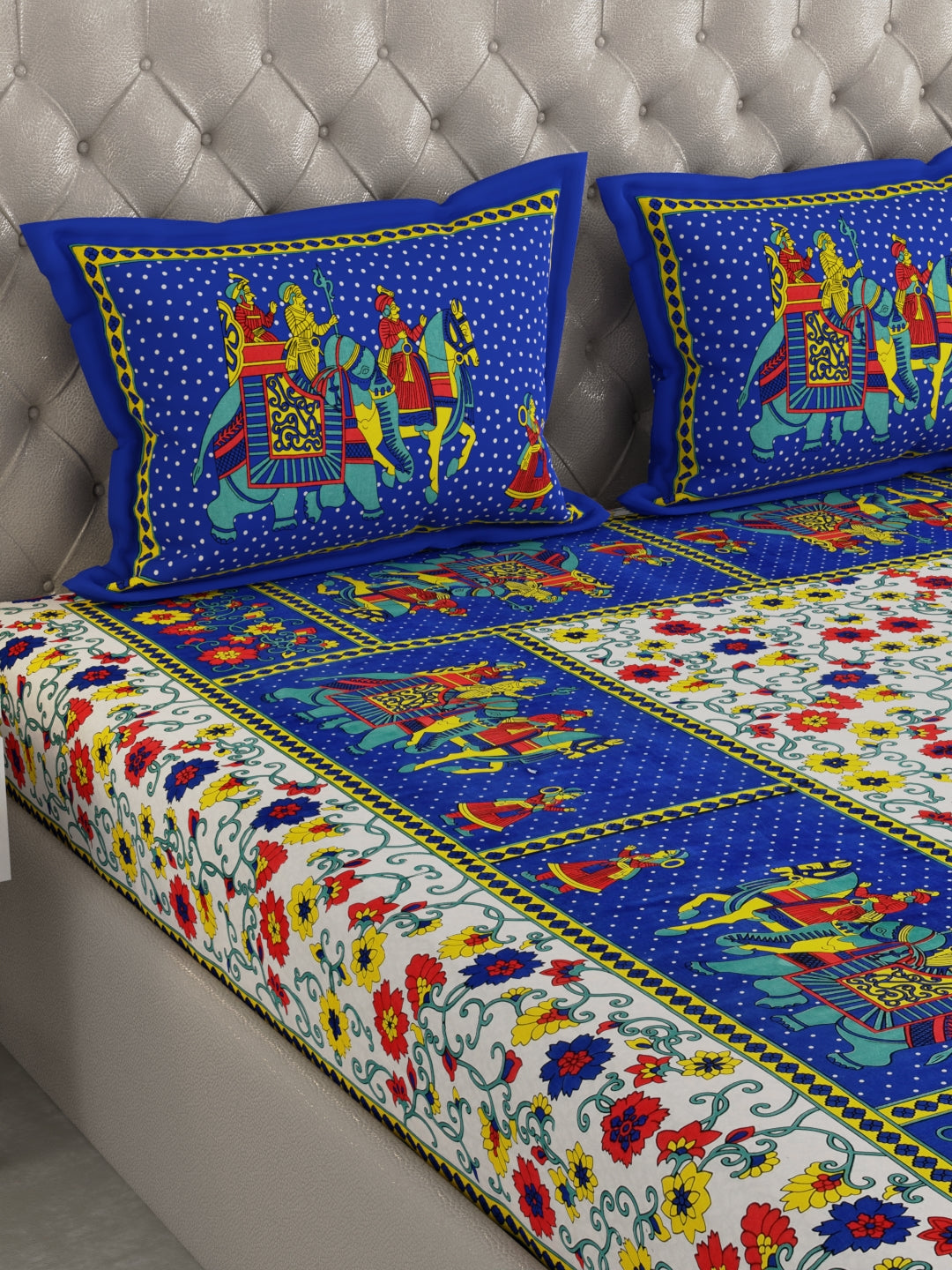 Pure Organic Cotton Bedsheet Hand Block Printed King Size with Pillow Covers 240 TC 90X108 inches