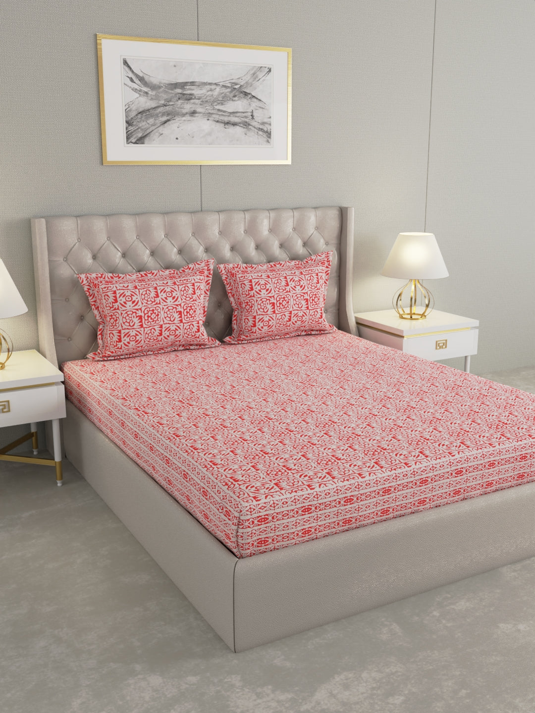 Pure Organic Cotton Bedsheet Hand Block Printed King Size with Pillow Covers 240 TC 90X108 inches