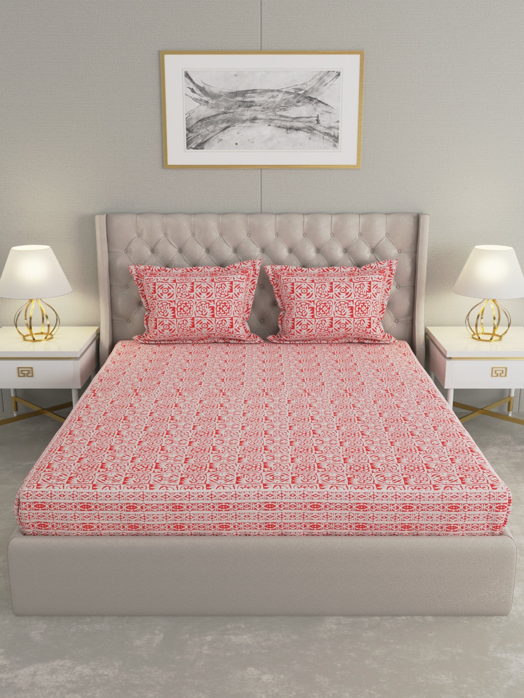 Pure Organic Cotton Bedsheet Hand Block Printed King Size with Pillow Covers 240 TC 90X108 inches