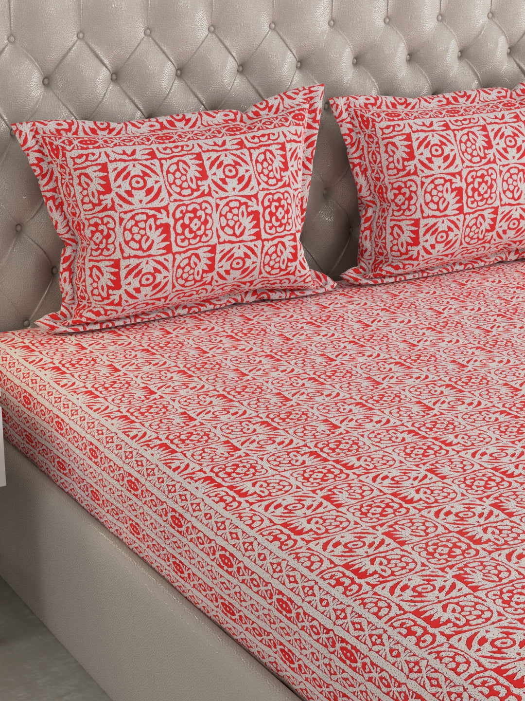 Pure Organic Cotton Bedsheet Hand Block Printed King Size with Pillow Covers 240 TC 90X108 inches