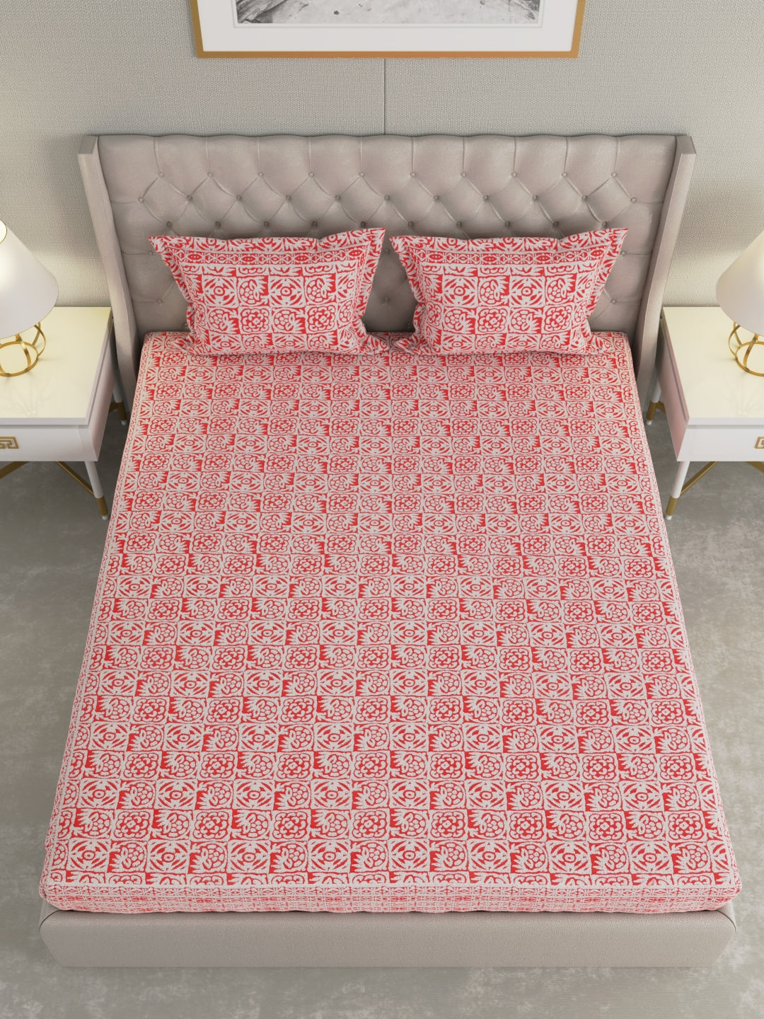 Pure Organic Cotton Bedsheet Hand Block Printed King Size with Pillow Covers 240 TC 90X108 inches