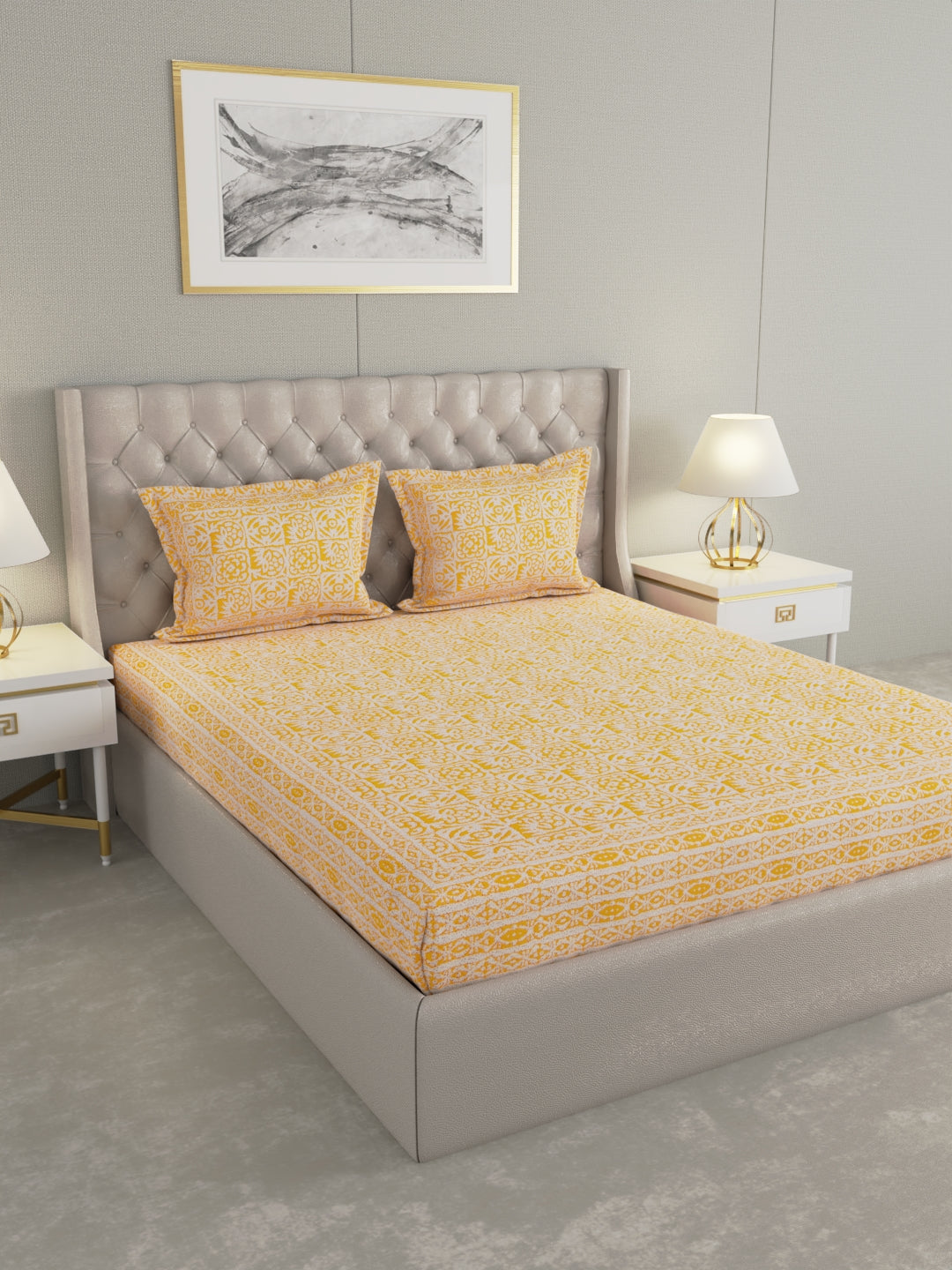 Pure Organic Cotton Bedsheet Hand Block Printed King Size with Pillow Covers 240 TC 90X108 inches